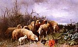 Friedrich Otto Gebler Canvas Paintings - Schafe Eine Vogelscheuche Betrachtend